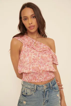 Magic Melody One-Shoulder Floral Crop Top