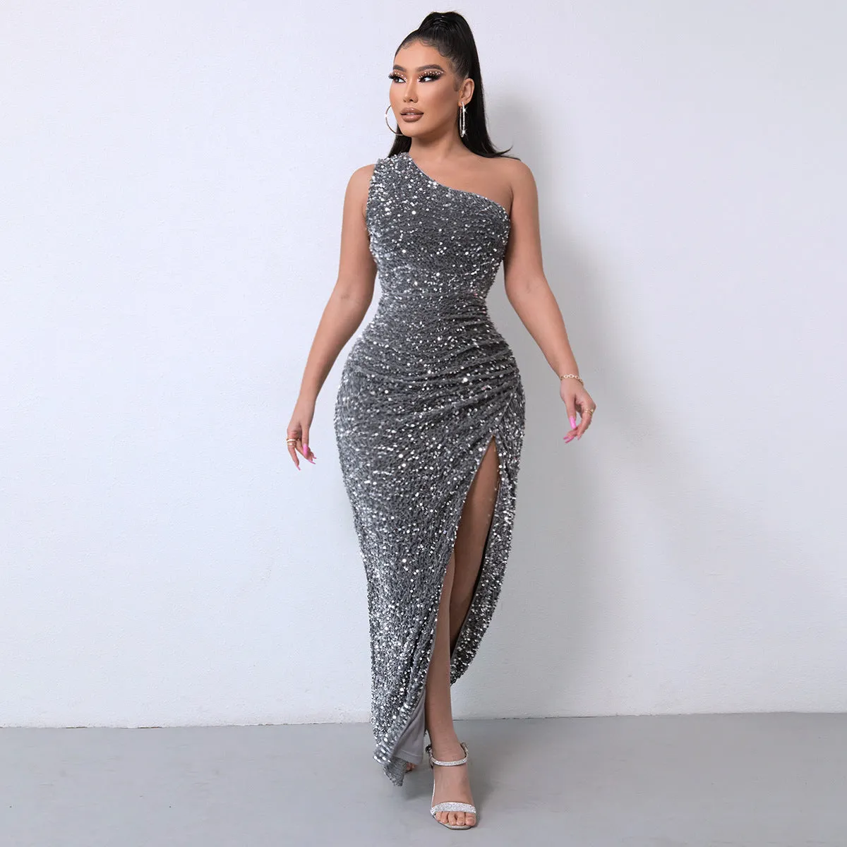 Mandy One Shoulder Sleeveless Split Gown