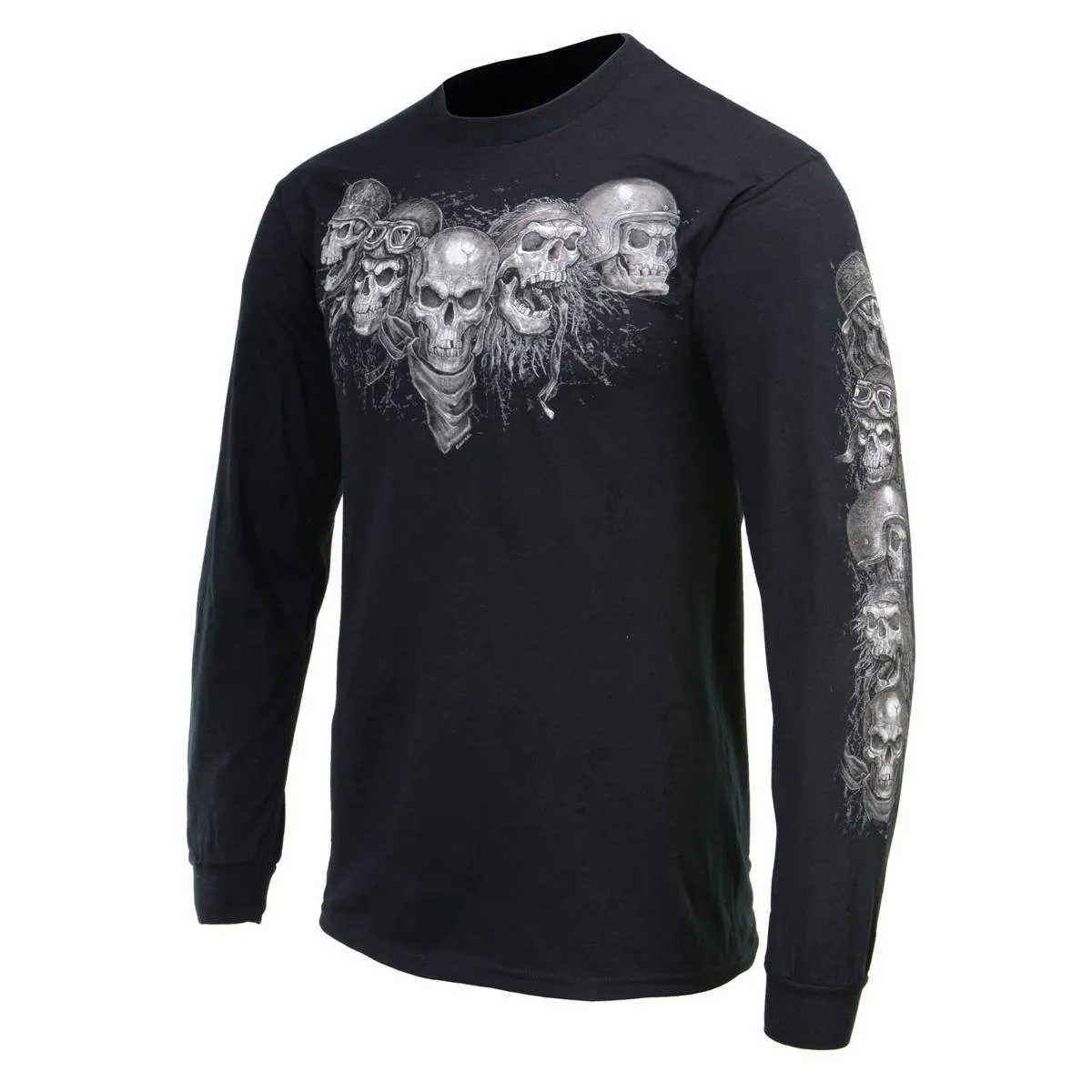 Milwaukee Leather MPMH117008 Men’s ‘Five Skulls’ Long Sleeve Black T-Shirt