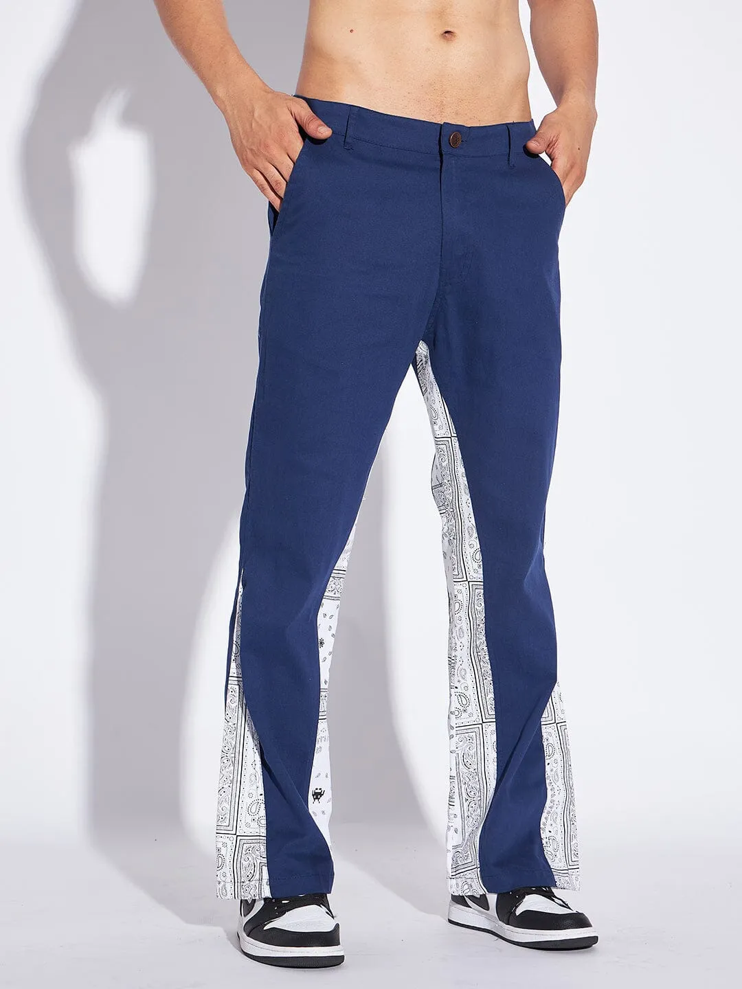 Navy Flared Paisley Trousers