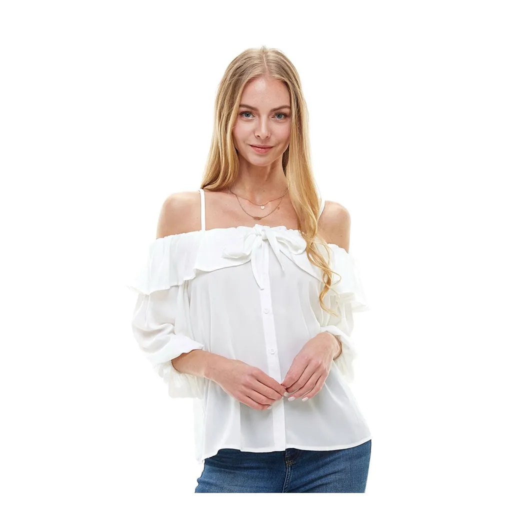 Off Shoulder Ruffle Detail Long Sleeve Blouse