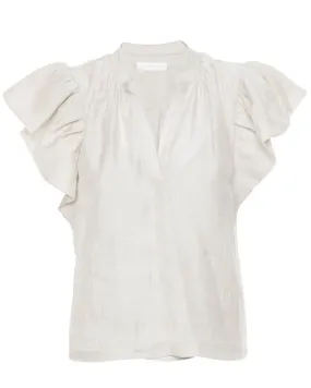 Off White Organdy Ayme Ruffle Sleeve Top