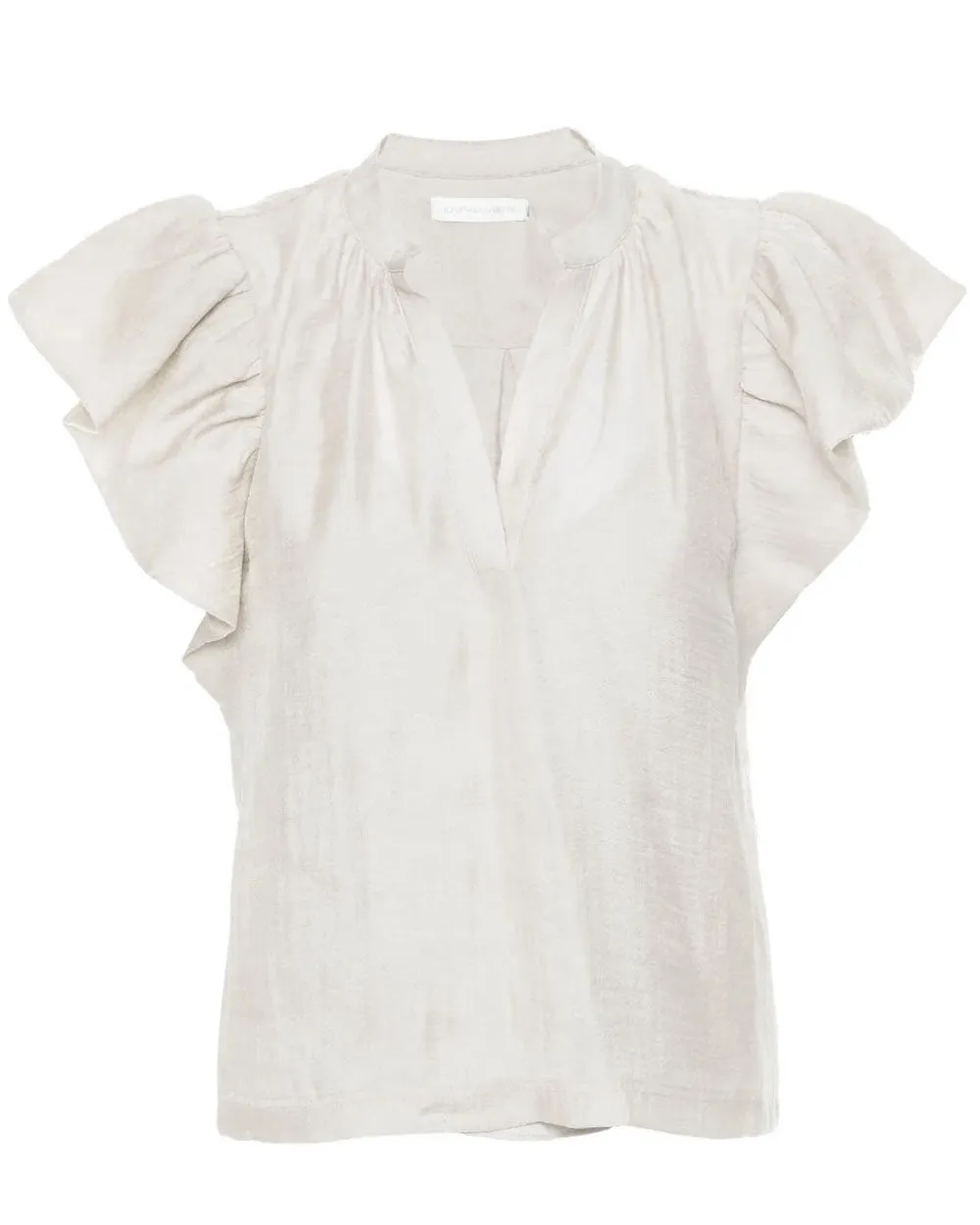 Off White Organdy Ayme Ruffle Sleeve Top