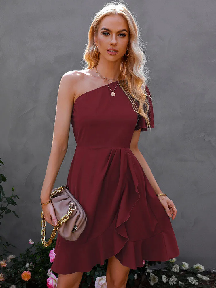 One Shoulder Irregular Ruffle Mini Dresses