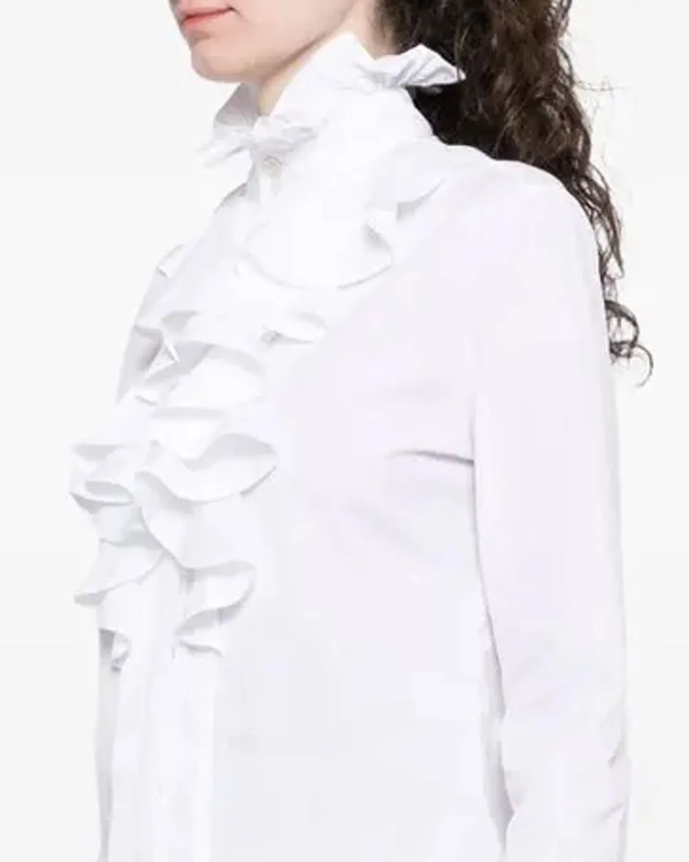 Optical White Ruffle Blouse