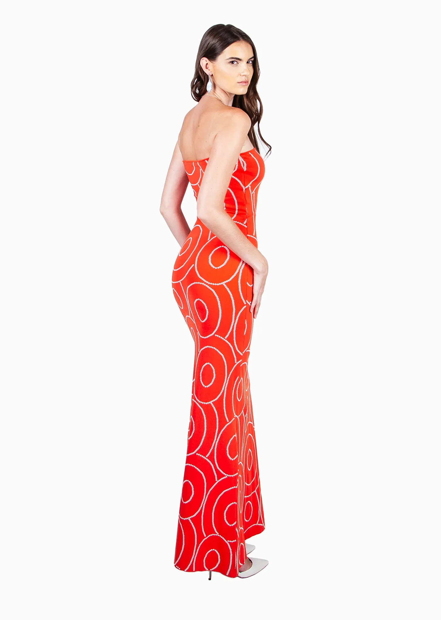 Pascaline - Strapless Knit Gown with Laser Cut Design