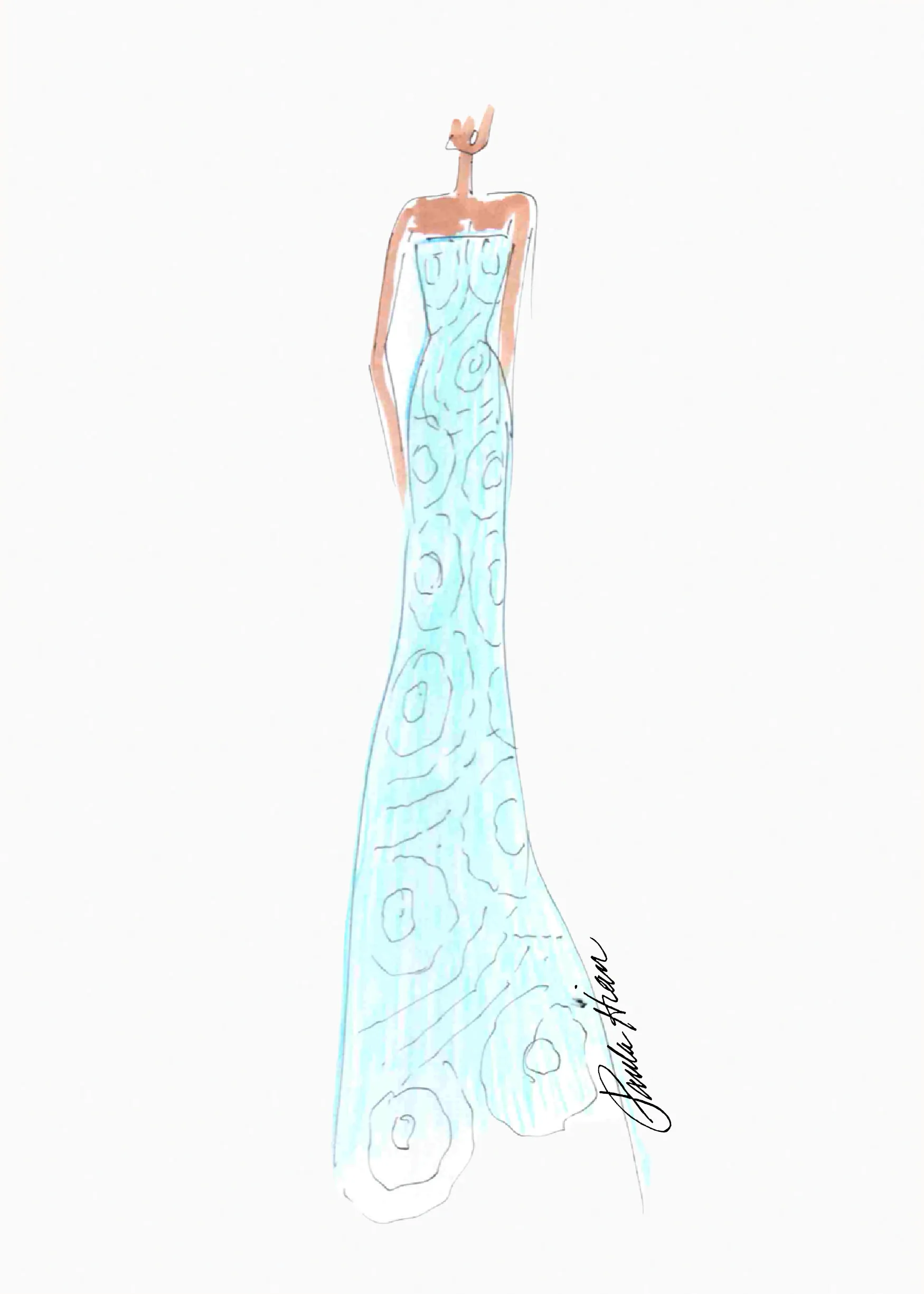 Pascaline - Strapless Knit Gown with Laser Cut Design