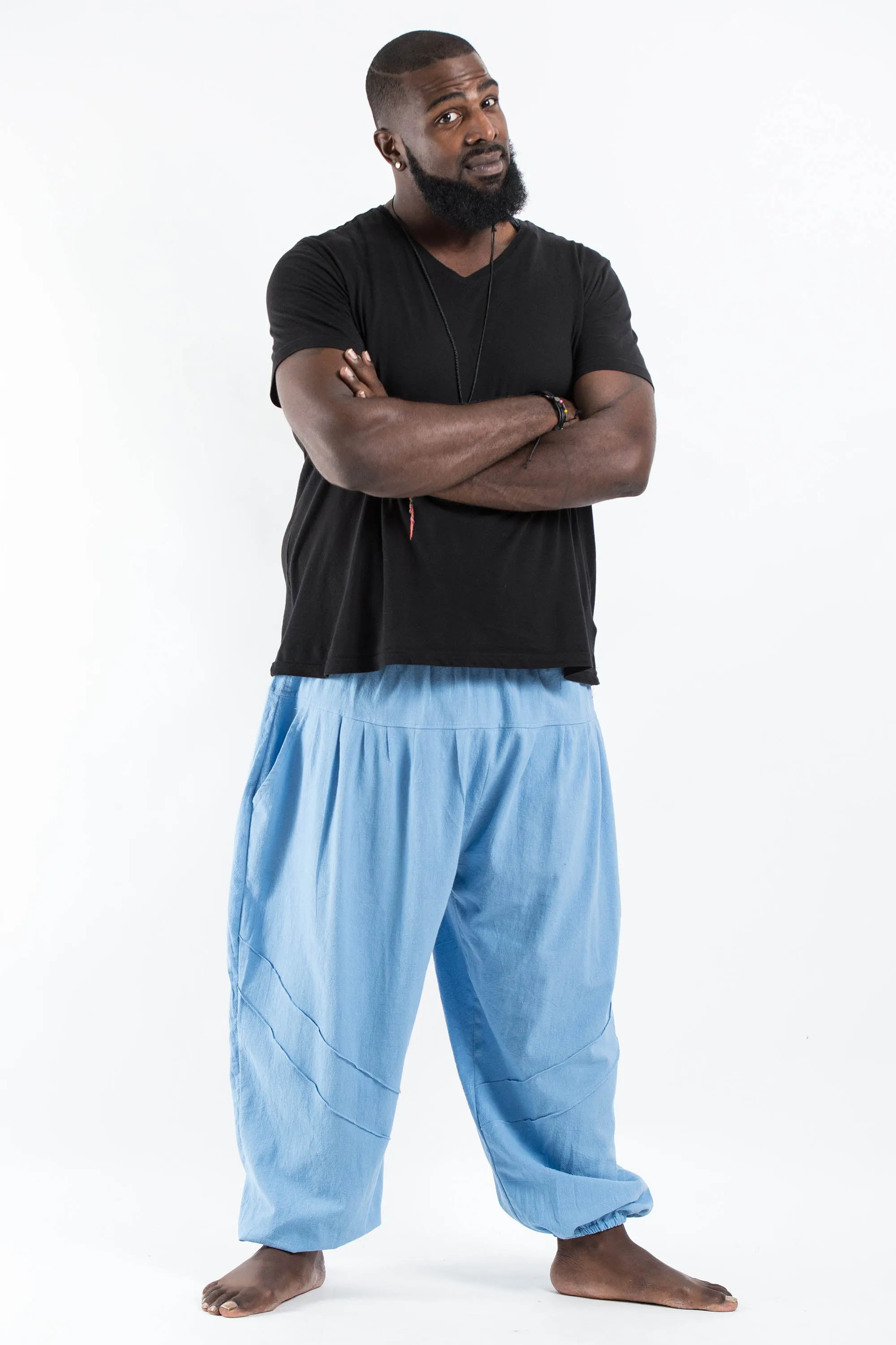 Plus Size Unisex Genie Cotton Harem Pants in Light Blue