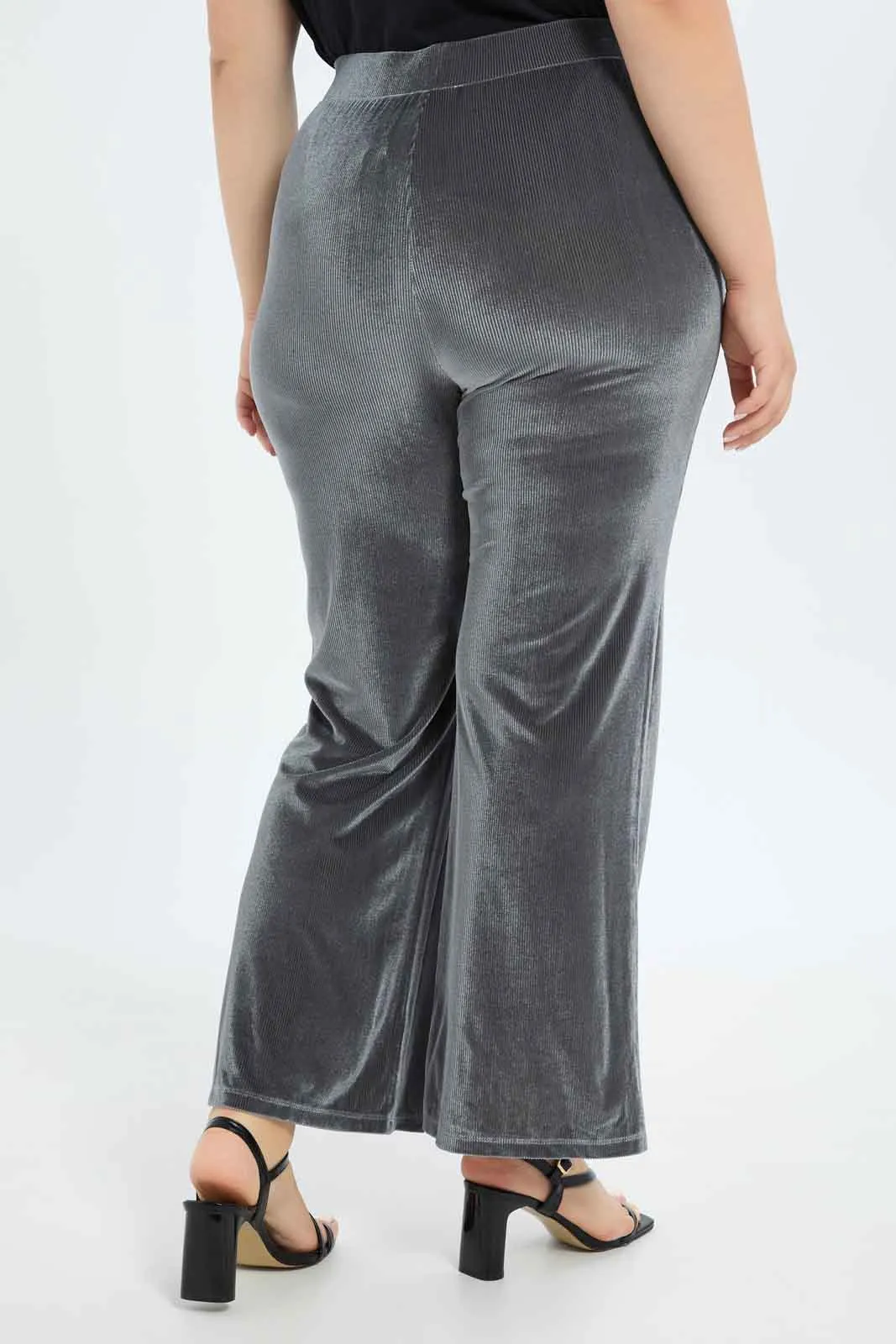 Plus Size Women Grey Flared Trouser