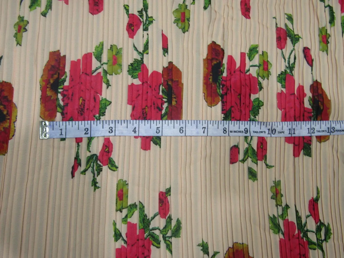 Polyester Pleated Printed Georgette Pastel Peach Fabric ~ 44&quot; wide