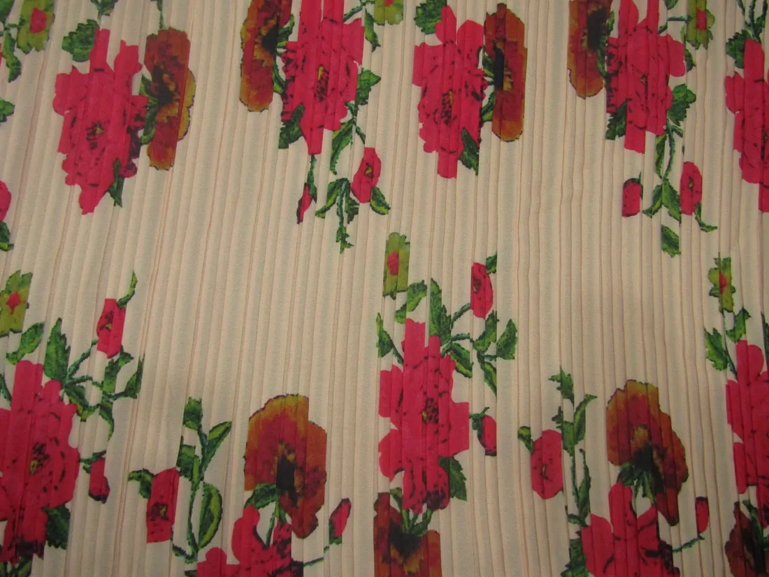 Polyester Pleated Printed Georgette Pastel Peach Fabric ~ 44&quot; wide