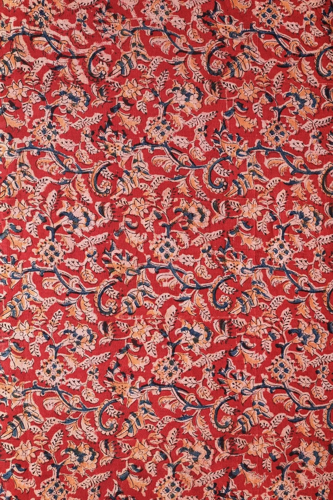 Red And Light Beige Paisley Pattern Handblock Kalamkari Organic Cotton Fabric