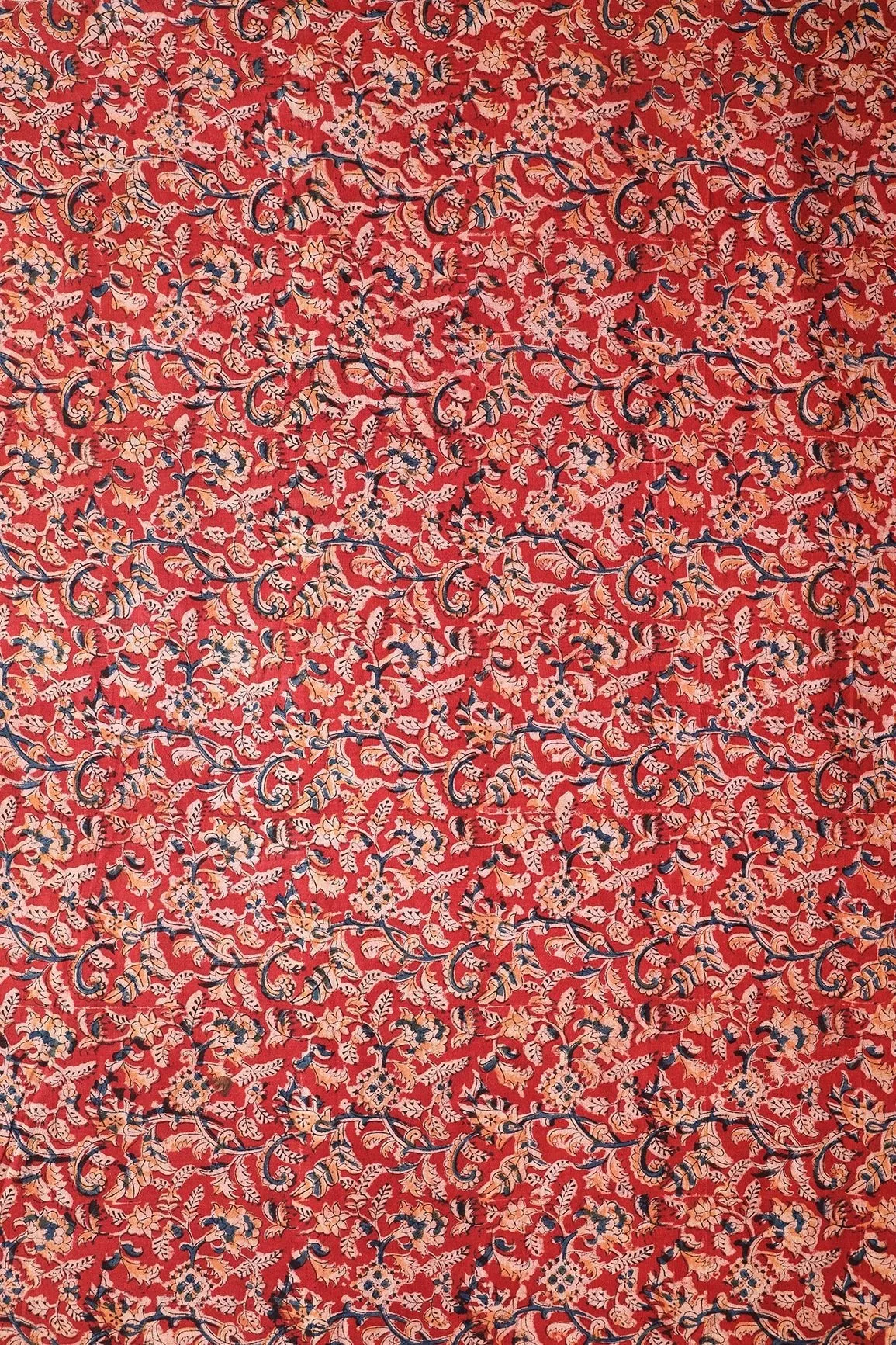 Red And Light Beige Paisley Pattern Handblock Kalamkari Organic Cotton Fabric