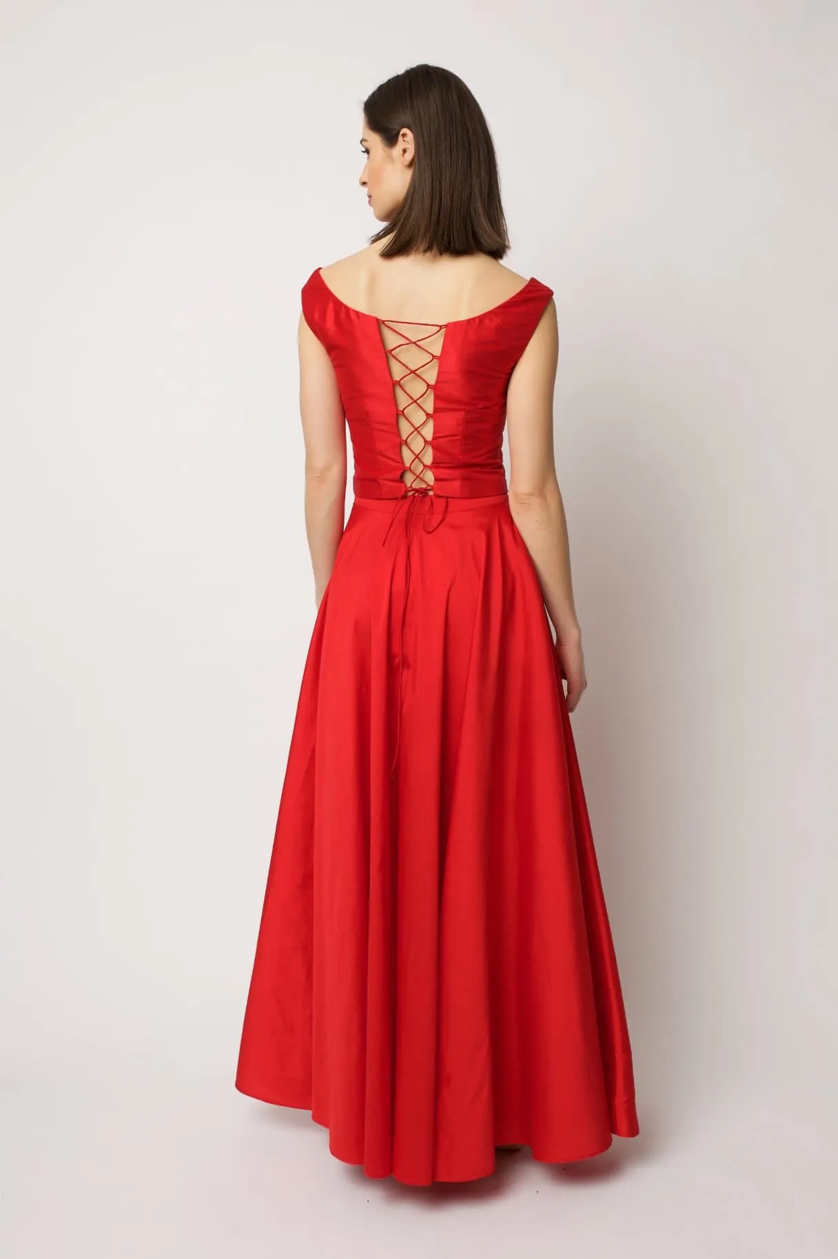 Red Taffeta Maxi Skirt