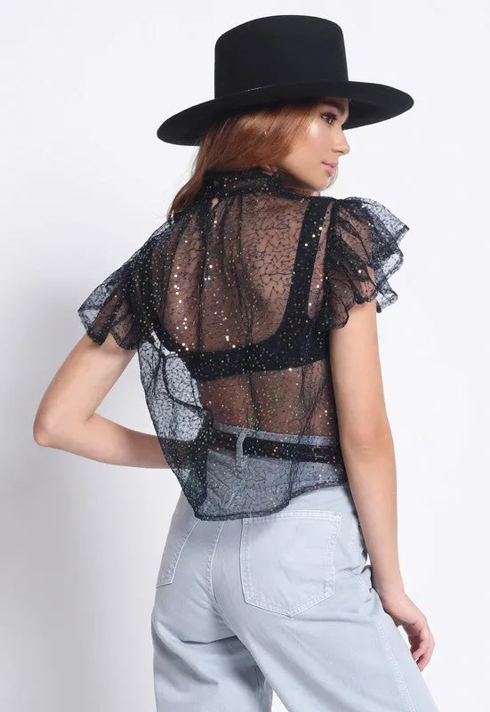 SELEN SHEER SEQUIN TOP