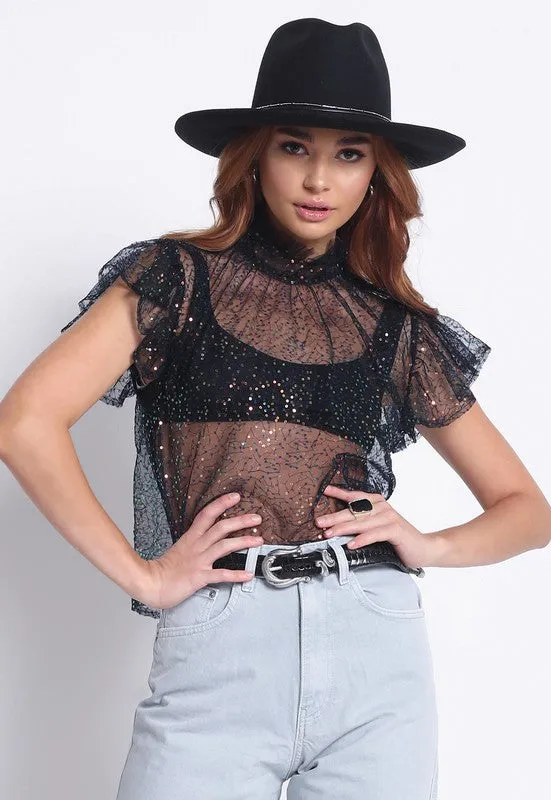 SELEN SHEER SEQUIN TOP