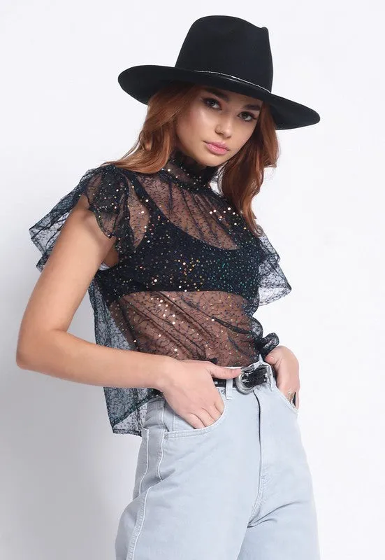 SELEN SHEER SEQUIN TOP