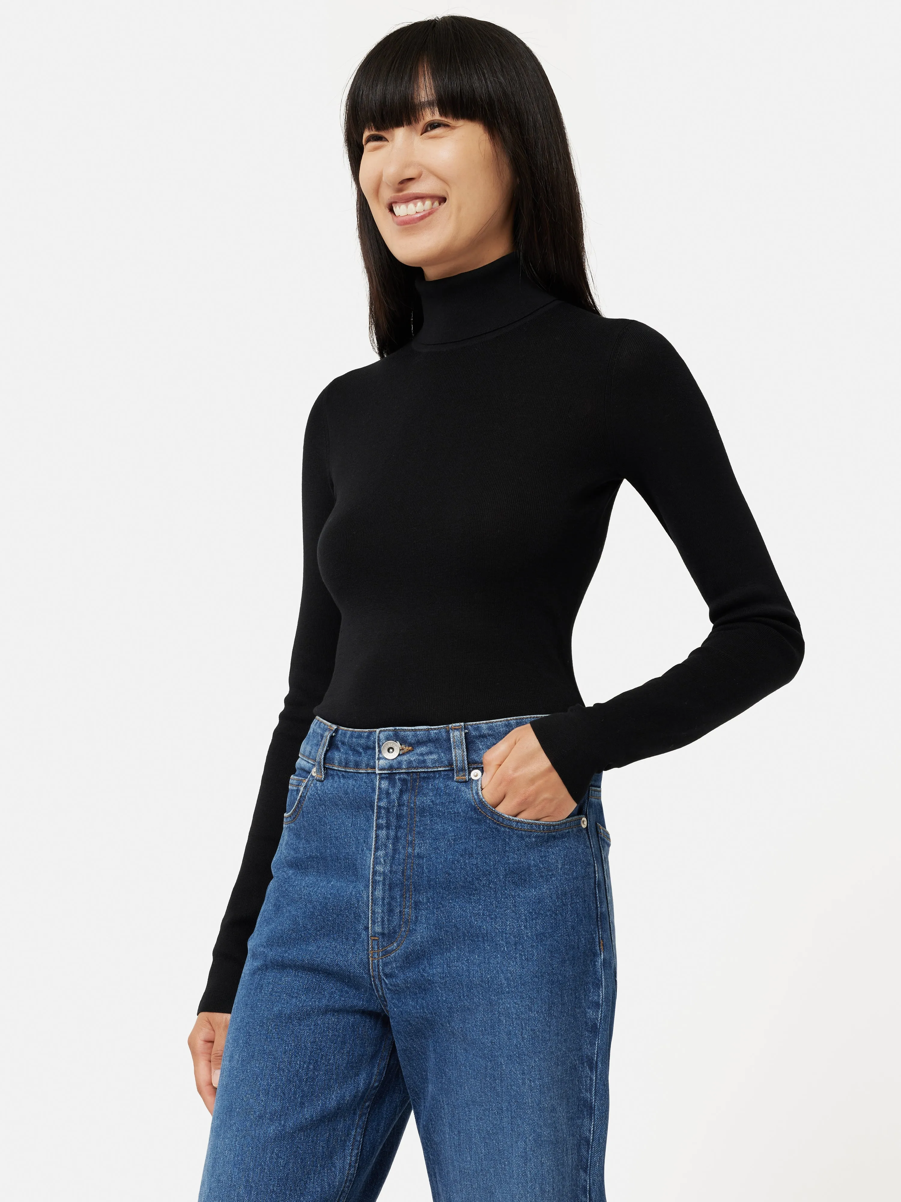 Silk Cotton Polo Jumper | Black