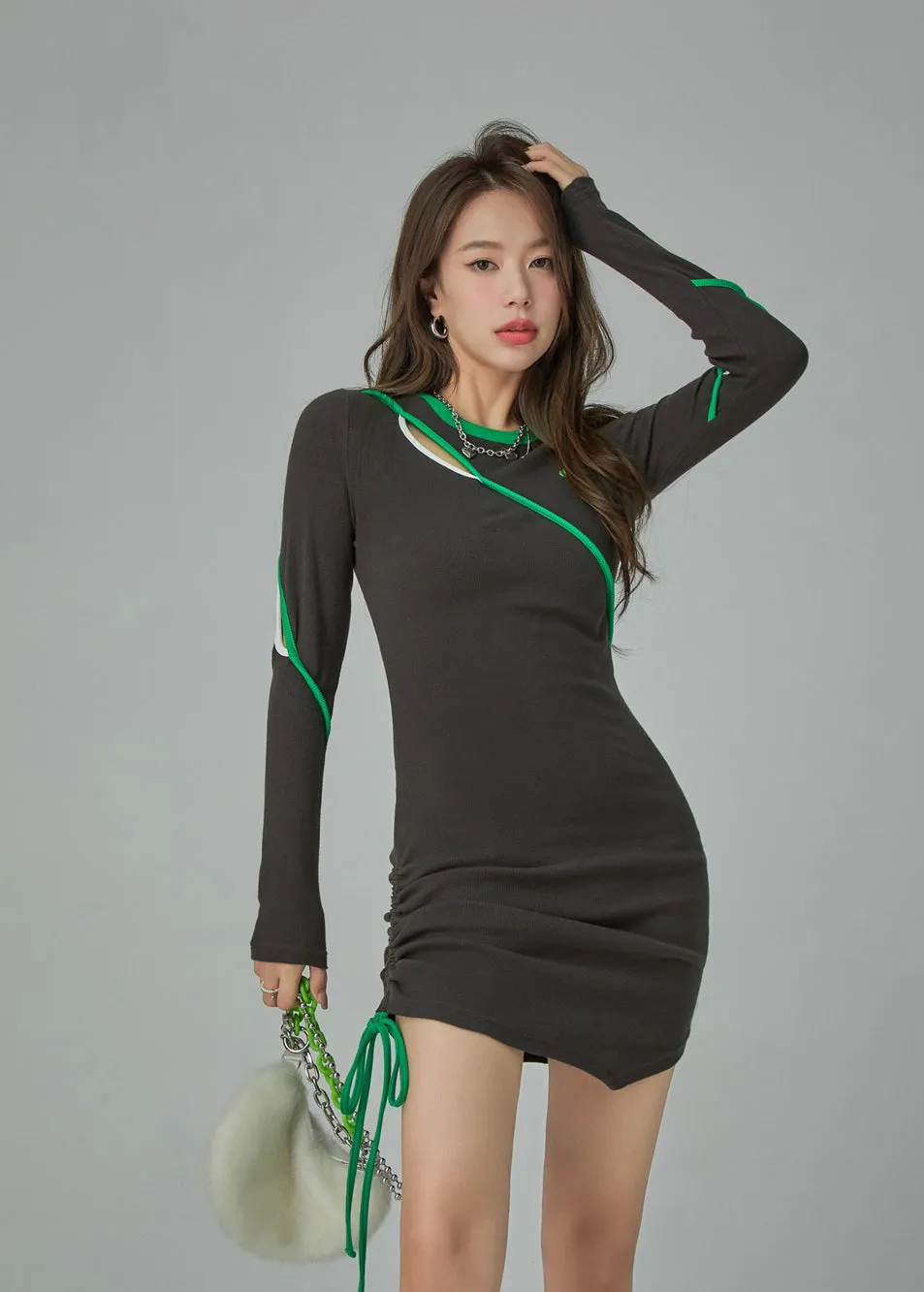 Slit Slim Drawstring Dress