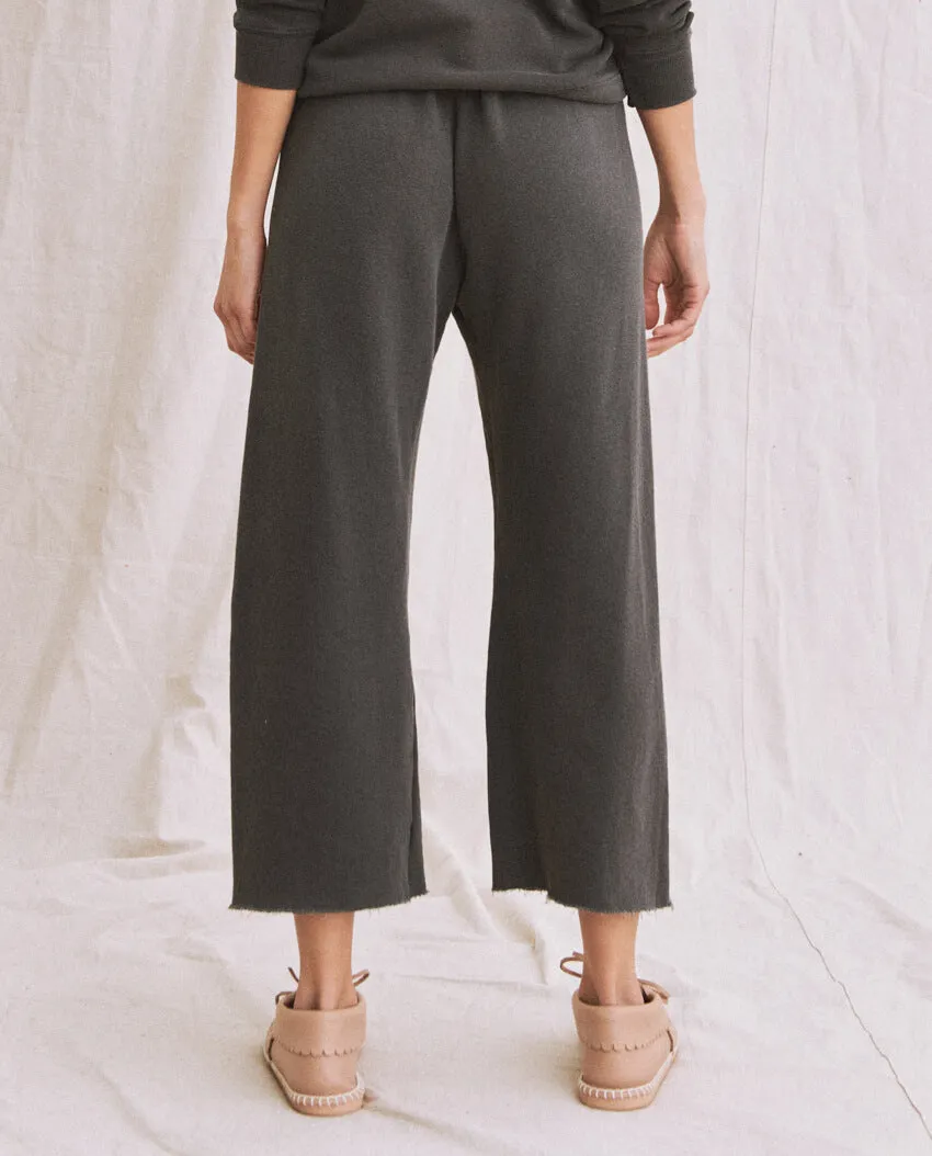 The Wide Leg Cropped Sweatpant. -- WASHED BLACK