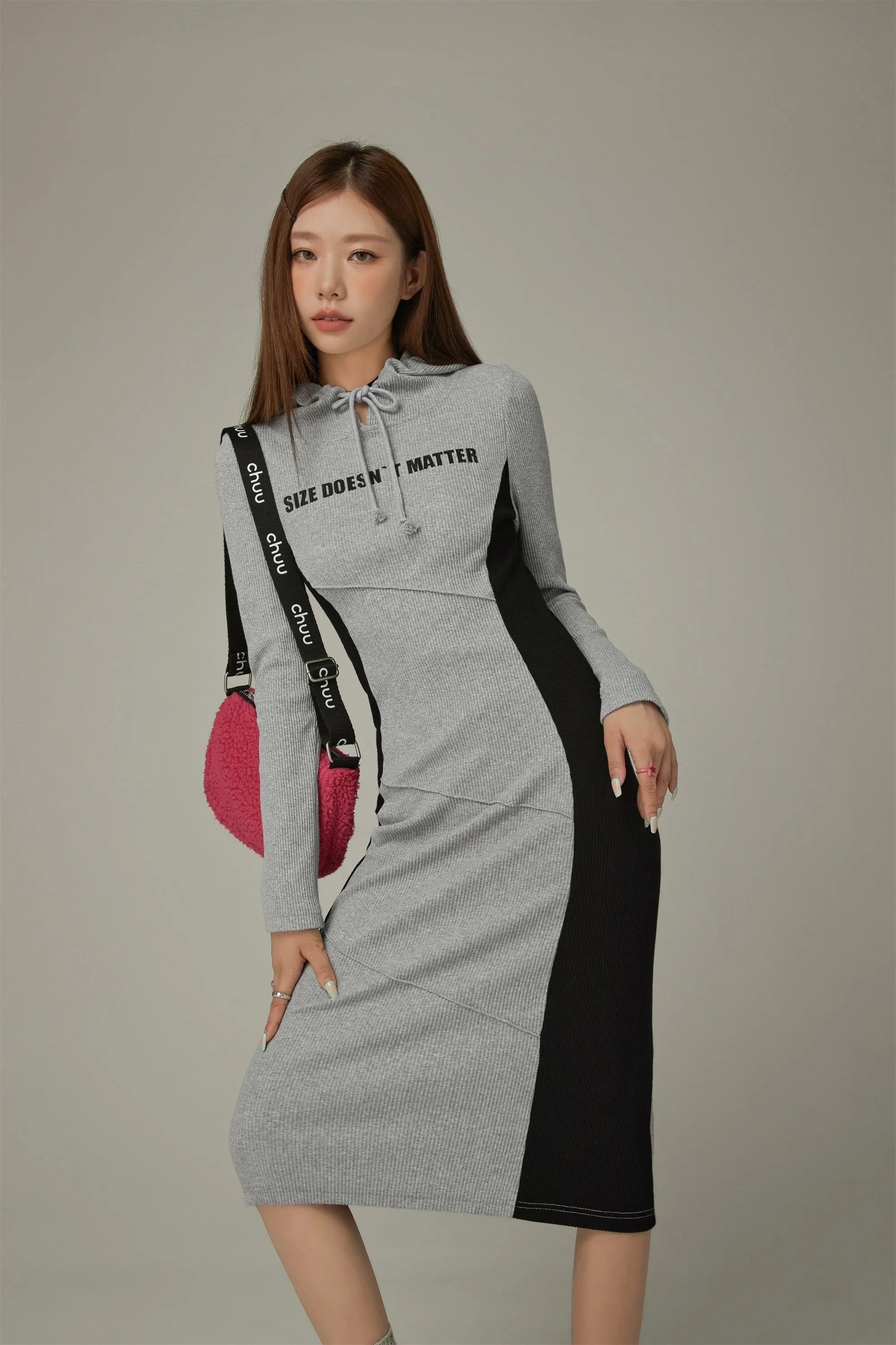 Two Toned Slim Hooded Long Dress