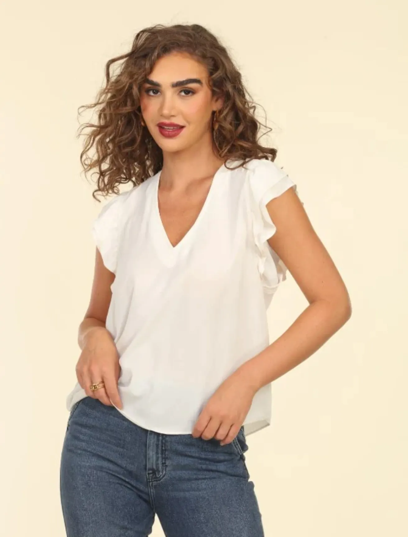 VP Flutter sleeve Blouse-Bone