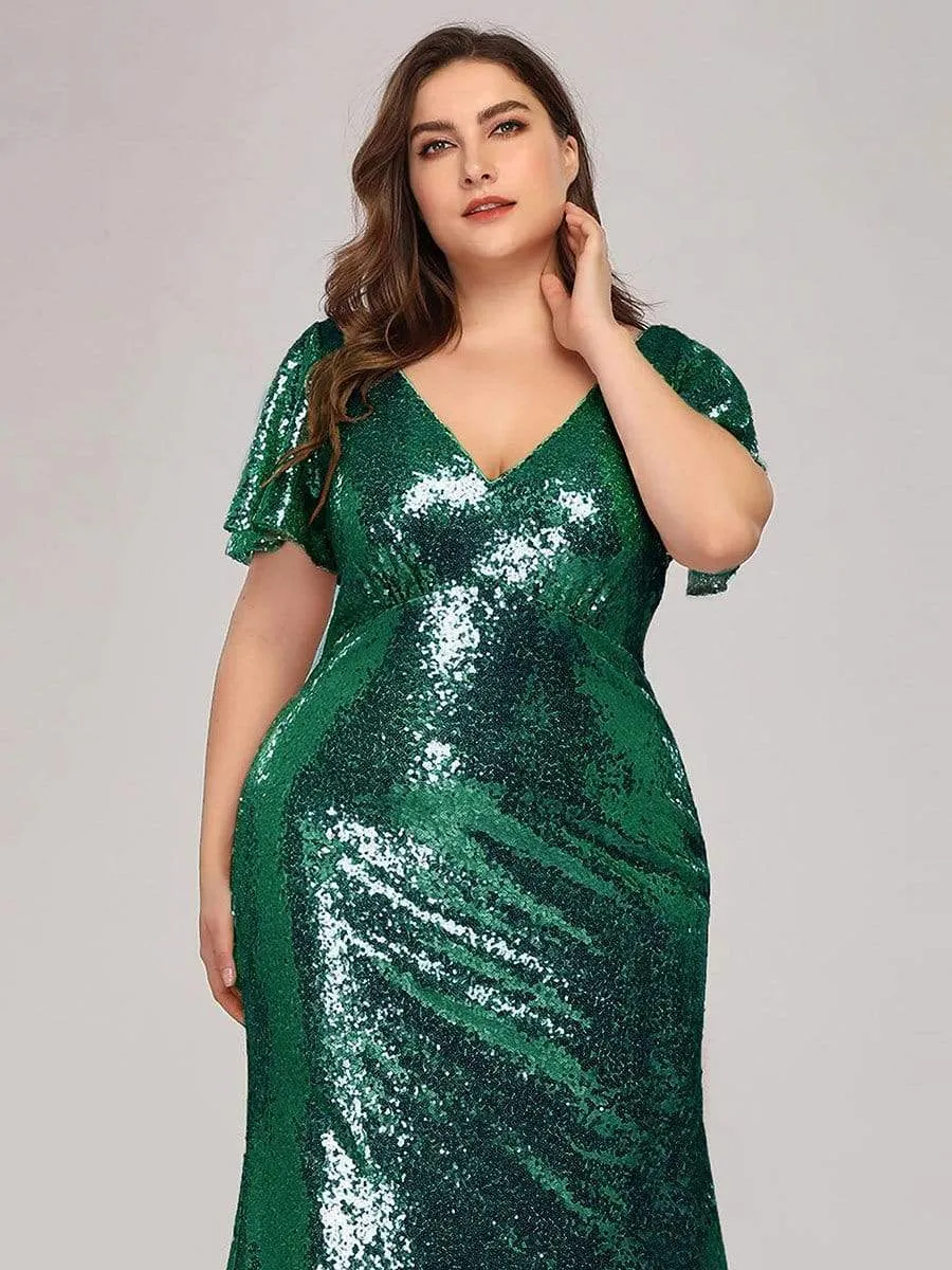 Women's Elegant Maxi Long Plus Size Formal Gowns with Cap Sleeve