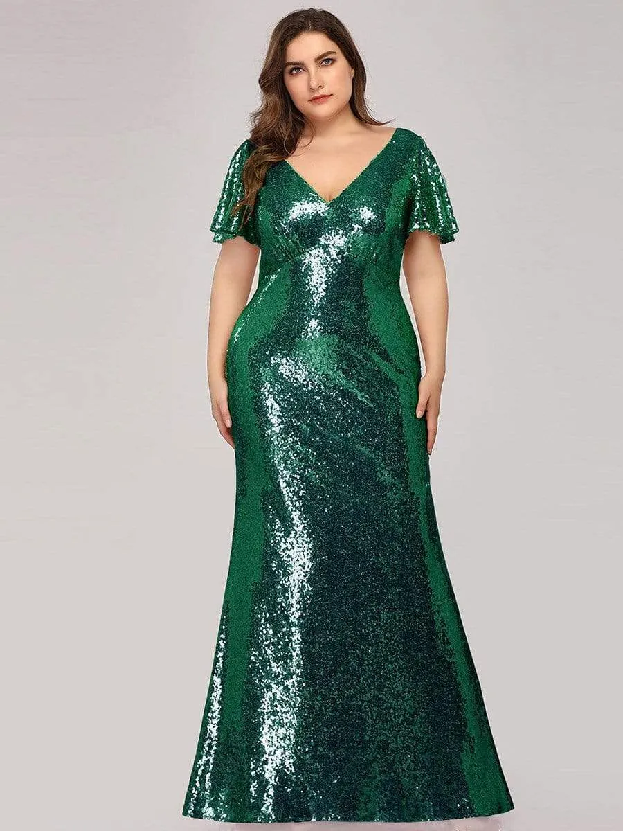 Women's Elegant Maxi Long Plus Size Formal Gowns with Cap Sleeve