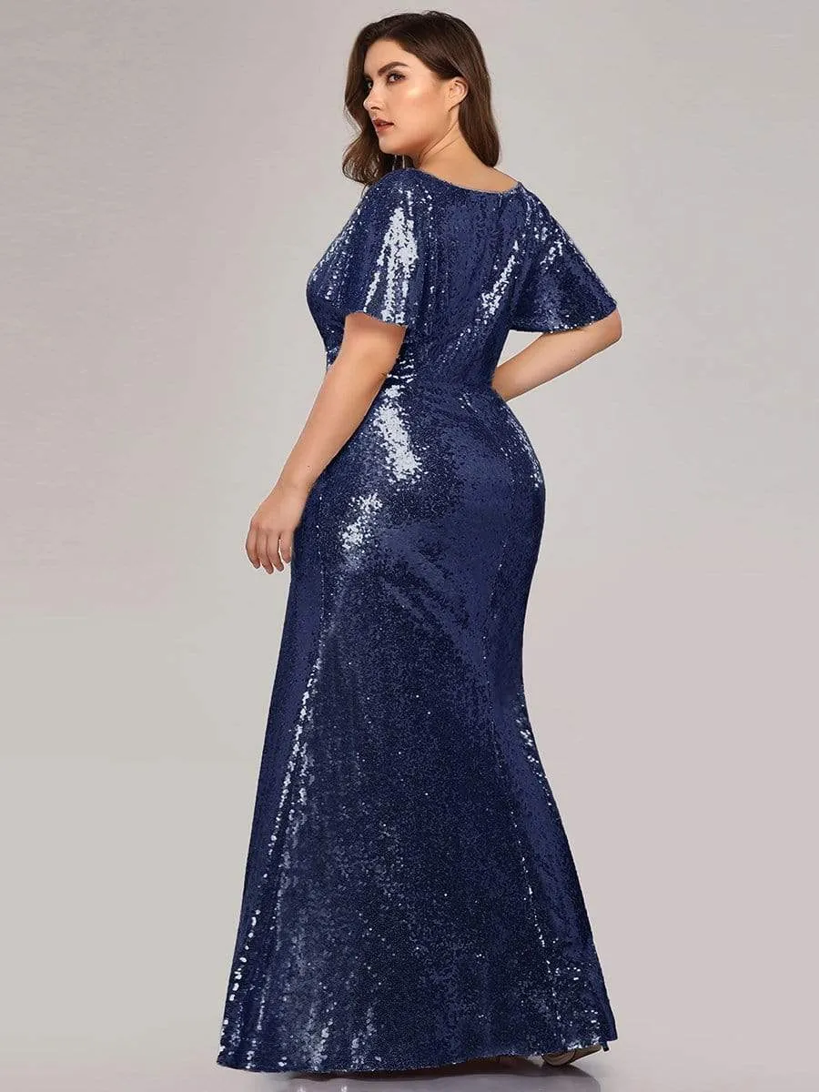 Women's Elegant Maxi Long Plus Size Formal Gowns with Cap Sleeve