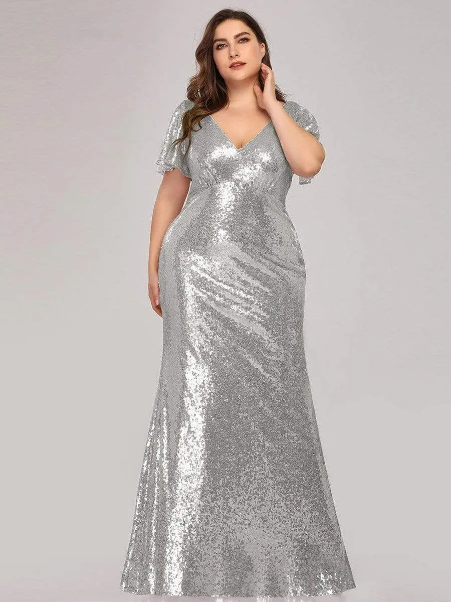 Women's Elegant Maxi Long Plus Size Formal Gowns with Cap Sleeve