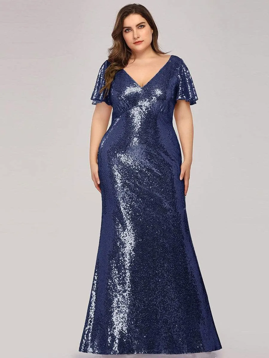 Women's Elegant Maxi Long Plus Size Formal Gowns with Cap Sleeve