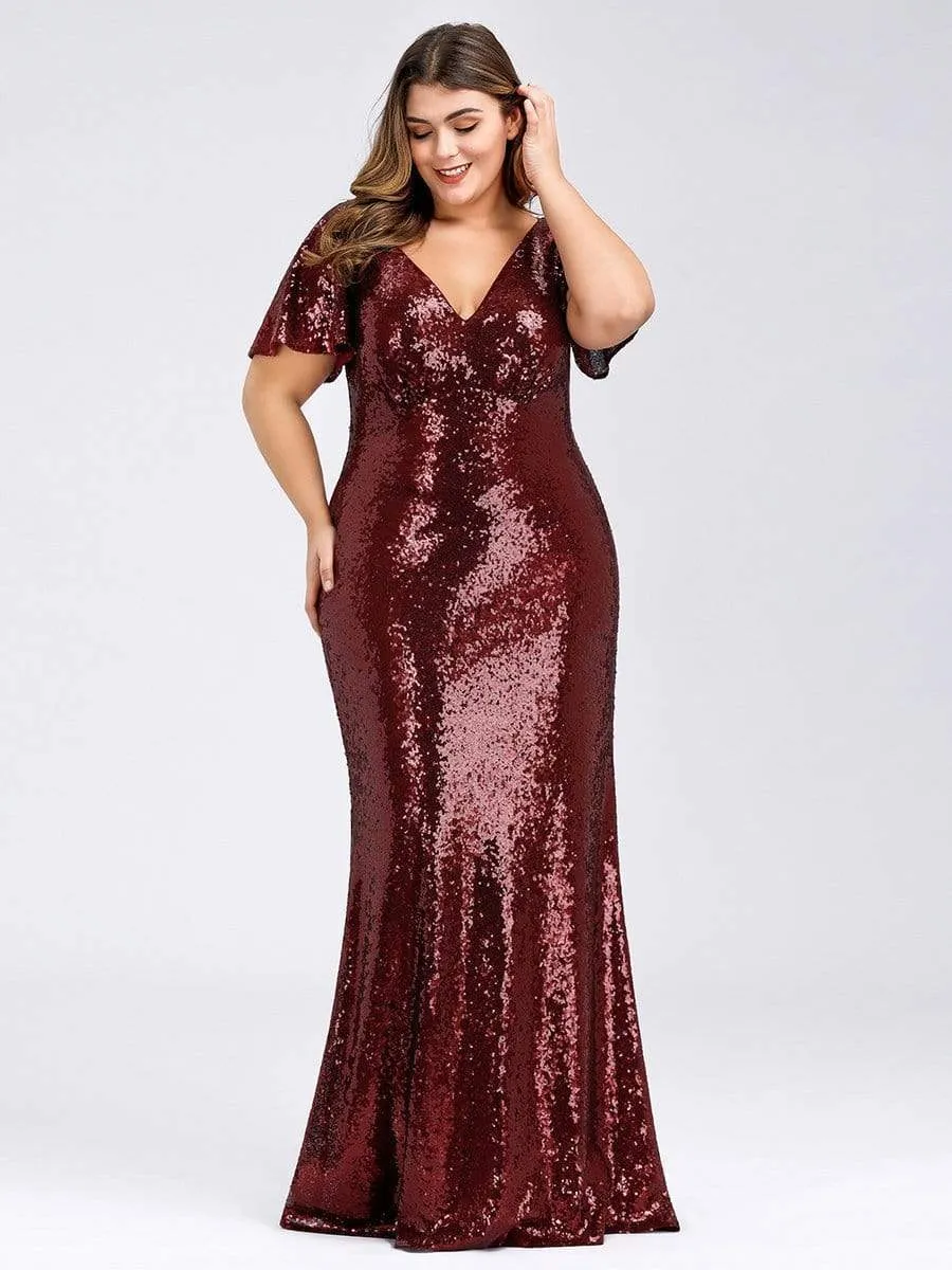 Women's Elegant Maxi Long Plus Size Formal Gowns with Cap Sleeve