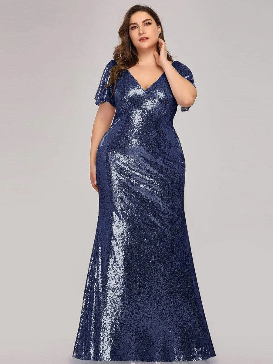 Women's Elegant Maxi Long Plus Size Formal Gowns with Cap Sleeve