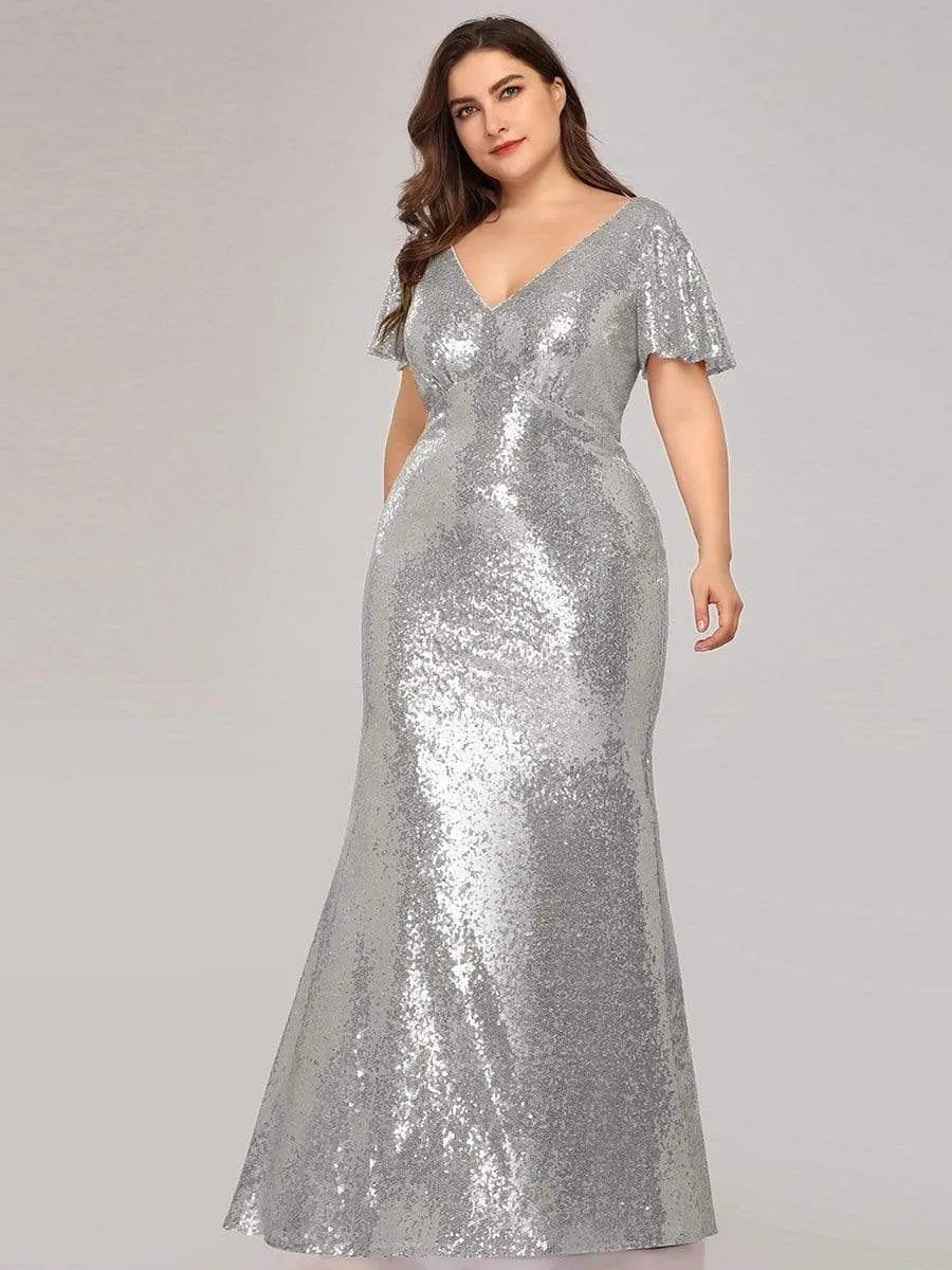 Women's Elegant Maxi Long Plus Size Formal Gowns with Cap Sleeve