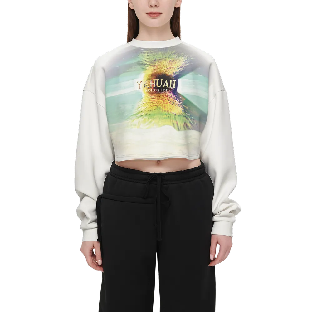 Yahuah-Master of Hosts 02-03 Designer Cropped Drop Shoulder Techno Scuba Knit Sweatshirt