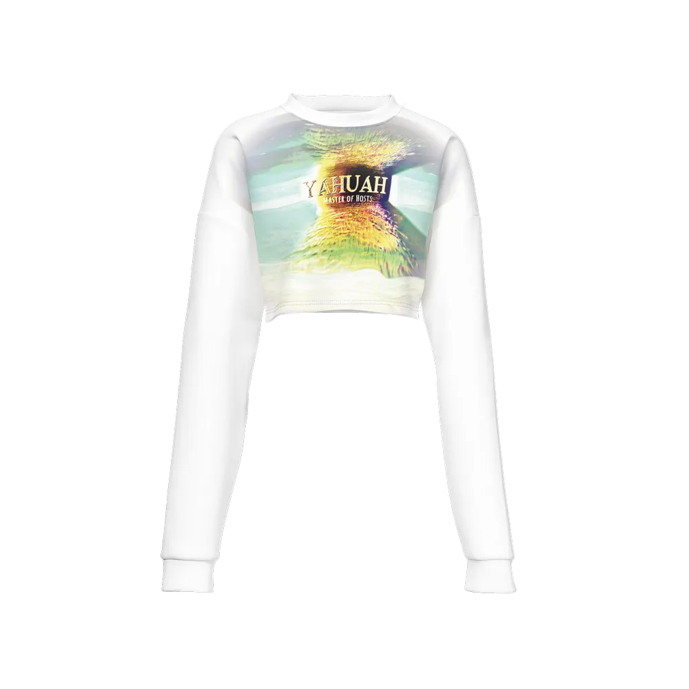 Yahuah-Master of Hosts 02-03 Designer Cropped Drop Shoulder Techno Scuba Knit Sweatshirt