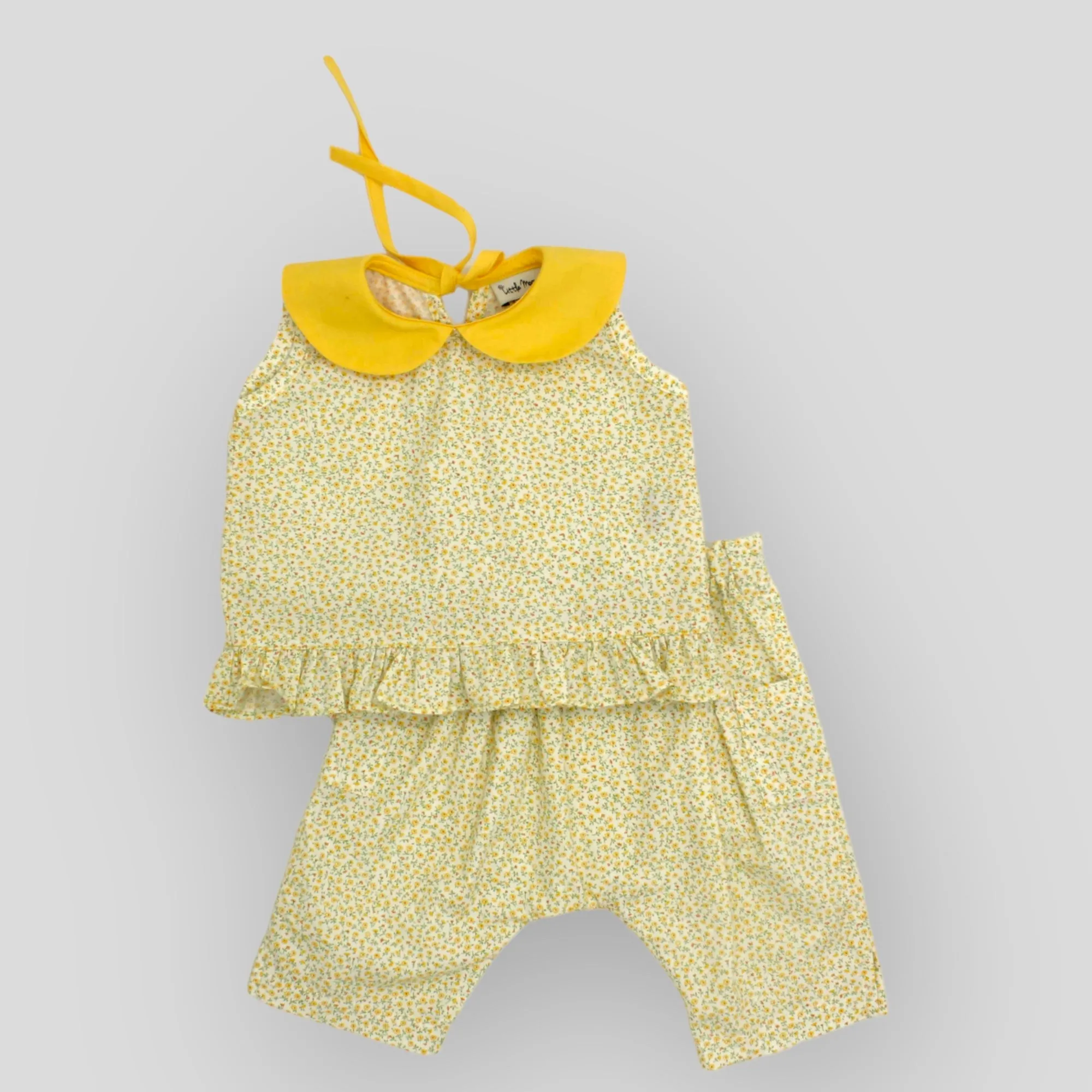 Yellow Petite Fleur Cotton Harem Pants for Babies and Kids